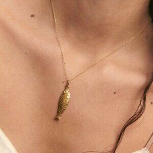 Fish Waterproof Gold Necklace Coastal Pendant Vacation jewelry Sardine Necklace
